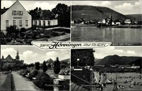 Ak Bad Hönningen am Rhein, Panorama, Schwimmbad, Badehaus, Rosengarten