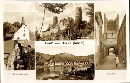 Ak Alken an der Mosel, Panorama, Fallertor, Burg Thurnstadt, St. Michaelskapelle