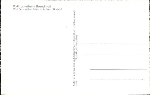 Ak Brandmatt Sasbachwalden im Schwarzwald, B. K. Landheim