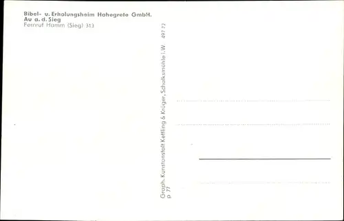 Ak Au an der Sieg Windeck, Bibel und Erholungsheim Hohegrete GmbH