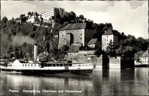 Ak Passau in Niederbayern, Georgsburg, Oberhaus und Niederhaus, Dampfer