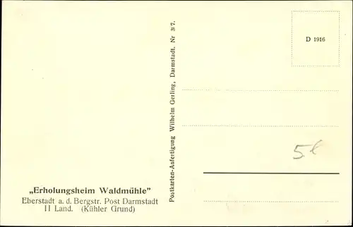 Ak Eberstadt Darmstadt in Hessen, Erholungsheim Waldmühle