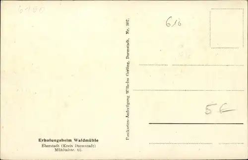 Ak Eberstadt Darmstadt in Hessen, Erholungsheim Waldmühle