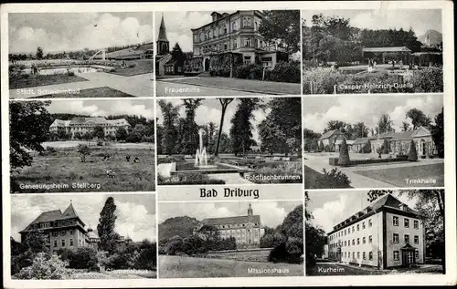 Ak Bad Driburg in Westfalen, Genesungsheim, Schwimmbad, Kurheim, Missionshaus, Frauenhilfe