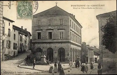 Ak Fontenoy le Chateau Vosges, Hotel de Ville, Ecole des Garcons