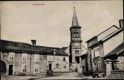 Ak Hurbache Vosges, Kirche, Cafe, Stadtpartie, Häuser