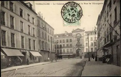 Ak Versailles Yvelines, La Caserne des Dragons, Rue de l'Orangerie