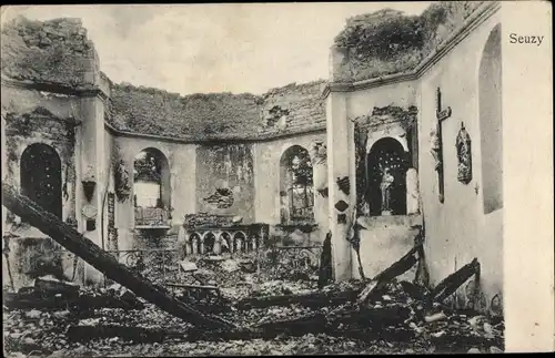 Ak Seuzey Meuse, Zerstörte Kirche, Kriegszerstörungen, I WK