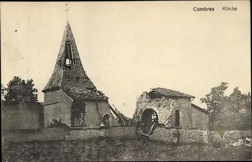 Ak Combres Meuse, Zerstörte Kirche, Kriegszerstörungen