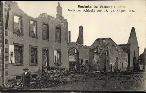 Ak Brouderdorff Bruderdorf Lothringen Moselle, Ort nach der Schlacht vom 18-21. August 1914