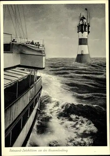 Ak Rotesand Leuchtturm an der Wesermündung, Blick aufs Meer