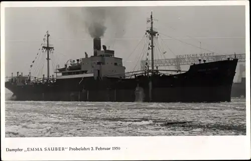 Foto Ak Frachtschiff Emma Sauber, Probefahrt 1950