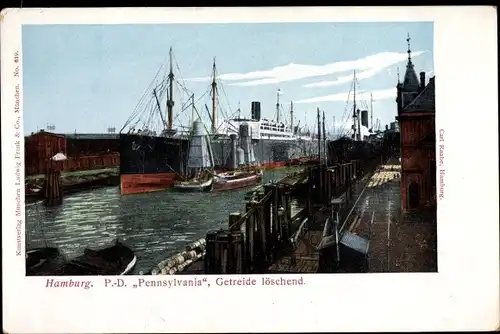 Ak Hamburg, Dampfer Pennsylvania Getreide löschend, HAPAG