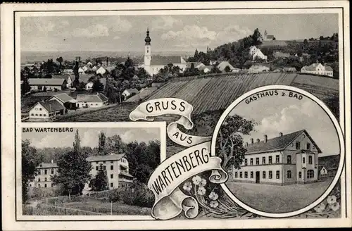 Ak Wartenberg Oberbayern, Gasthaus zum Bad, Blick auf den Ort