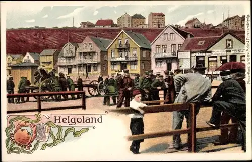 Ak Nordseeinsel Helgoland, Teilansicht, Helgoländer, Krebs, Geschäfte