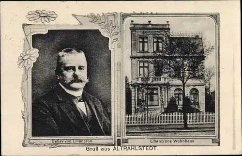 Ak Hamburg Wandsbek Rahlstedt Altrahlstedt, Dichter Detlev von Liliencron, Wohnhaus, Portrait