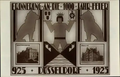 Jugendstil Ak Düsseldorf am Rhein, 1000 Jahr Feier, 1925, Kunstakademie, Stahlhof