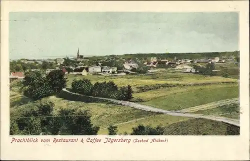 Ak Ostseebad Ahlbeck Heringsdorf auf Usedom, Blick vom Restaurant Jägersberg auf den Ort