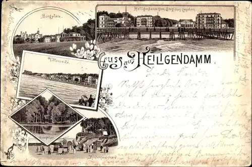 Litho Heiligendamm Bad Doberan im Kreis Rostock, Burgplatz, Villenreihe, Spiegelsee, Strandpartie