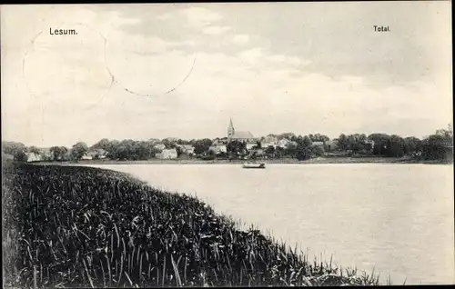 Ak Lesum Hansestadt Bremen, Flusspartie, Schilf, Kirche in der Ferne