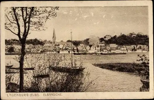 Ak Lauenburg an der Elbe, Blick übers Wasser auf die Ortschaft