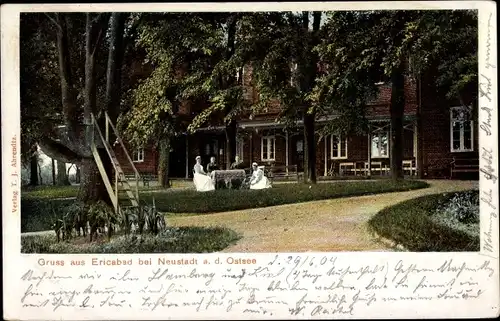 Ak Neustadt an der Ostsee Holstein, Erikabad, Gartenpartie