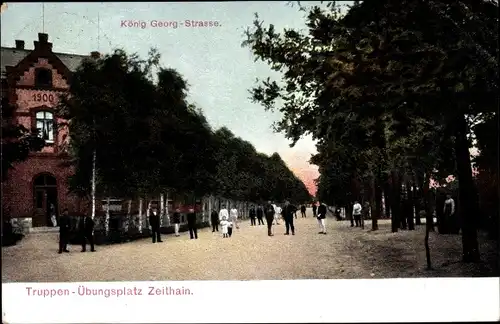 Ak Zeithain in Sachsen, Partie an der König Georg Str., Truppenübungsplatz, Soldaten