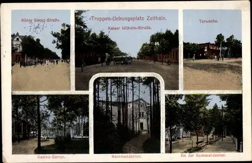 Ak Zeithain in Sachsen, Truppenübungsplatz, König Georg Straße, Kaiser Wilhelm Straße, Kommandantur