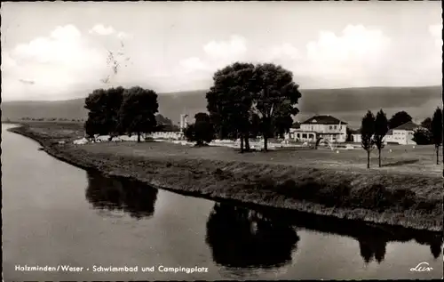 Ak Holzminden an der Weser, Schwimmbad, Campingplatz