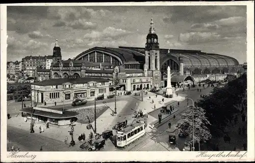 Ak Hamburg Mitte Altstadt, Hauptbahnhof, Front, Straßenbahn