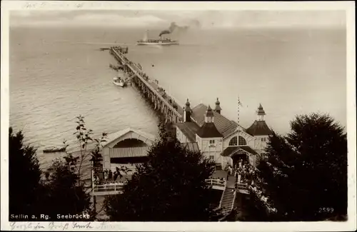 Ak Ostseebad Sellin auf Rügen Seebrücke, Vogelschau