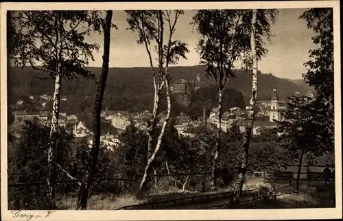 Ak Greiz in Thüringen, Durchblick zum Ort
