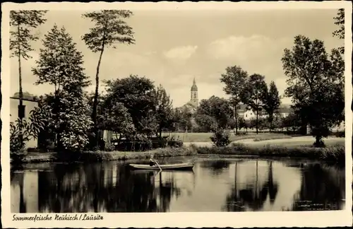 Ak Neukirch Lausitz, Blick vom Weiher auf die Stadt mit Park