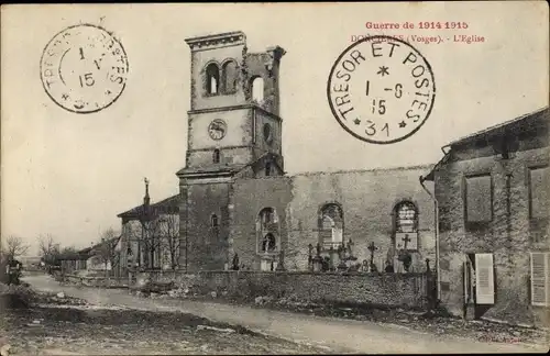 Ak Doncières Vosges, L'Eglise, Guerre de 1914-1915