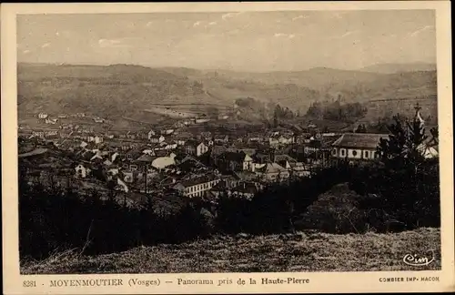 Ak Moyenmoutier Mittelmünster Lothringen Vosges, Panorama pris de la Haute Pierre