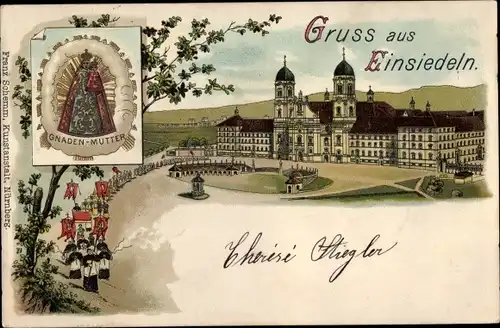 Litho Einsiedeln Kanton Schwyz Schweiz, Prozession, Gnadenmutter, Gnadenbild
