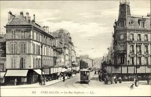 Ak Versailles Yvelines, La Rue Duplessis, tramway