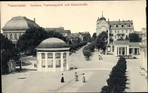 Ak Františkovy Lázně Franzensbad Region Karlsbad, Kurhaus, Franzensquelle, Kaiserstraße