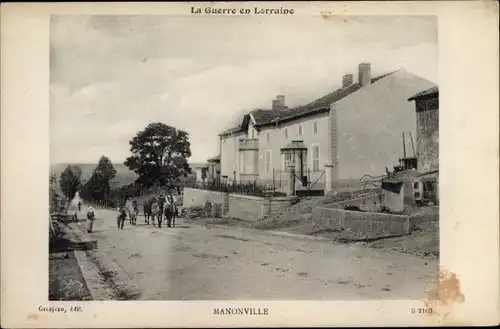 Ak Manonville Lothringen Meurthe et Moselle, Straßenpartie, Haus, Pferde