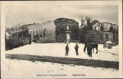 Ak Épinonville Meuse, Kriegszerstörungen am Ort