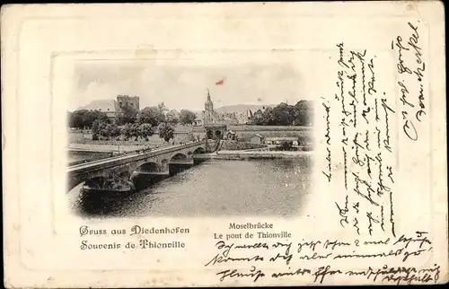 Passepartout Ak Thionville Diedenhofen Lothringen Moselle, Moselbrücke, Le pont de Thionville