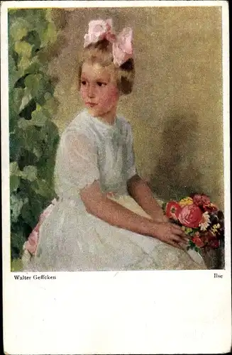 Künstler Ak Geffcken, Walter, Ilse, Junges Mädchen, Haarschleife, Blumen