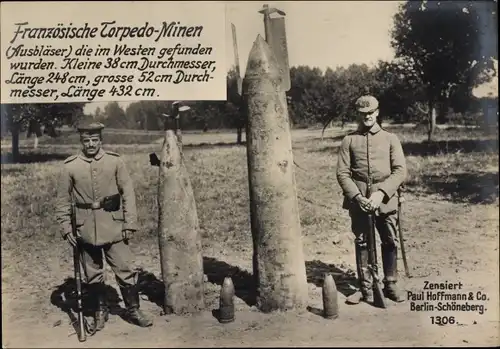 Riesen Ak Französische Torpedo-Minen, Kriegsbeute, I. WK, Soldaten, Kaiserreich, Uniform
