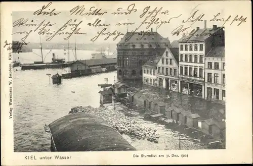 Ak Hansestadt Kiel, Sturmflut, Hochwasser, 31.12.1904