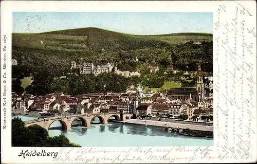 Leuchtfenster Ak Heidelberg am Neckar, Totalansicht der Ortschaft, Brücke, Schloss, Golden Windows