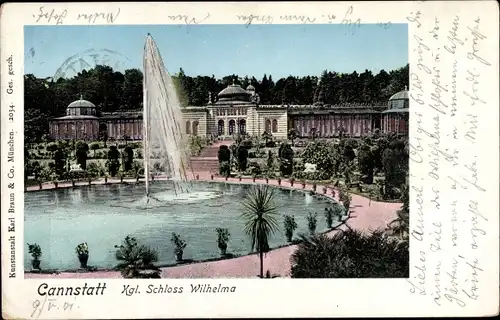 Leuchtfenster Ak Cannstatt Stuttgart Neckar, Kgl. Schloss Wilhelma, Springbrunnen