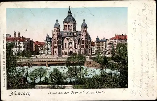 Leuchtfenster München Bayern, Isarpartie mit Lucaskirche