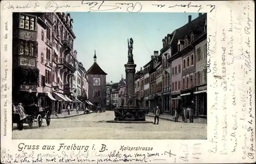Leuchtfenster Ak Freiburg im Breisgau, Blick in die Kaiserstraße, Denkmal, Golden Windows