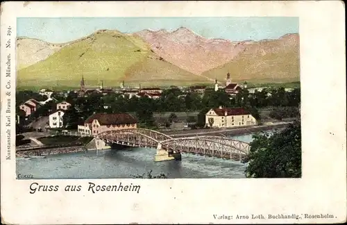 Leuchtfenster Ak Rosenheim Oberbayern, Blick auf den Ort, Brücke