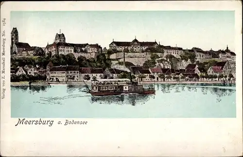 Leuchtfenster Ak Meersburg am Bodensee, Blick auf den Ort, Salondampfer